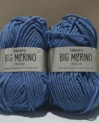 Lot 2 Drops BIG MERINO Superwash Merino Wool Yarn Aran Weight 7 Blue Jeans - Image 1 of 2