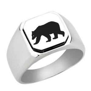 Polar Bear Stainless Steel Signet Ring Engraved, Stainless Steel Signet Ring,... - Bild 1 von 4