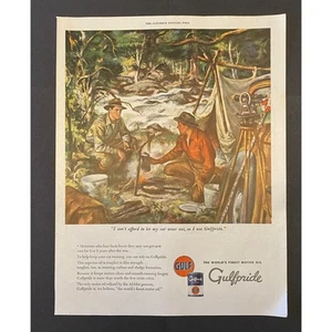 Vintage Print Ad Gulfpride Motor Oil Surveyors Camping 1945 Ephemera 13.5 x 10.5 - Picture 1 of 2