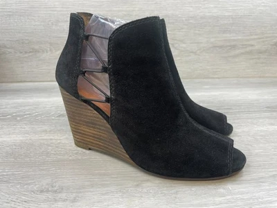 Botín de gamuza negro Lucky Brand Reevas para mujer 8 recorte cuña boho punta abierta Foto 1 de 4