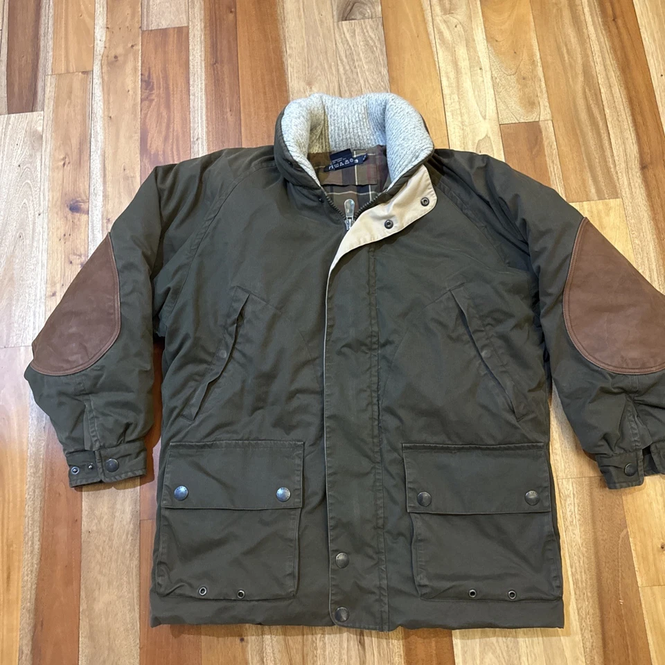 Chaqueta acolchada de plumón de pato NAUTICA años 90 de colección con parches de cuero en el codo para hombre mediana M Foto 1 de 4