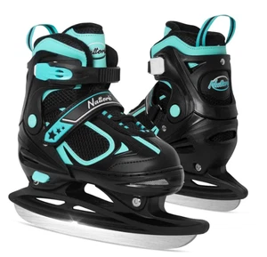 New Nattork Adjustable Kids Ice Skates Size M 1Y–4Y (8 1/2"- 9 1/8) Black & Teal - Picture 1 of 6