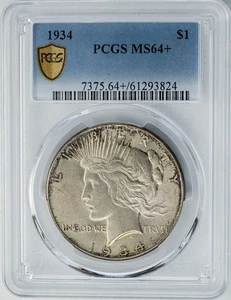 1934 Peace Silver Dollar $ MS64+ Secure PCGS 950190-7 - Picture 1 of 5