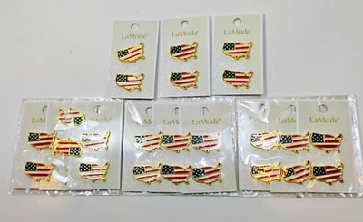 Red, White, Blue USA Metal Buttons x 12 Cards La Mode Shank American Flag B37 - Image 1 of 4