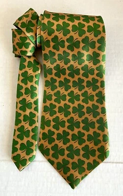 St. Patrick's Day Shamrock Mens Tie Gold Green - Image 1 of 4