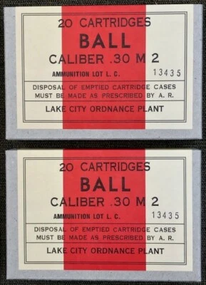 LAKE CITY ORDNANCE PLANT CAL. .30 M2 BALL WWII NEW REPLICA 20 ROUND AMMO BOXES