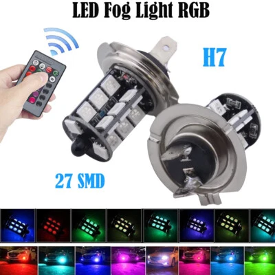 2x LED Remote Control 5050 RGB Color Changing Car H7 27SMD Head Fog Lights Bulbs - Image 1 of 4