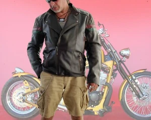 Men's Stylish Antique Brown Stroker Motorcycle Jacket - Picture 1 of 11