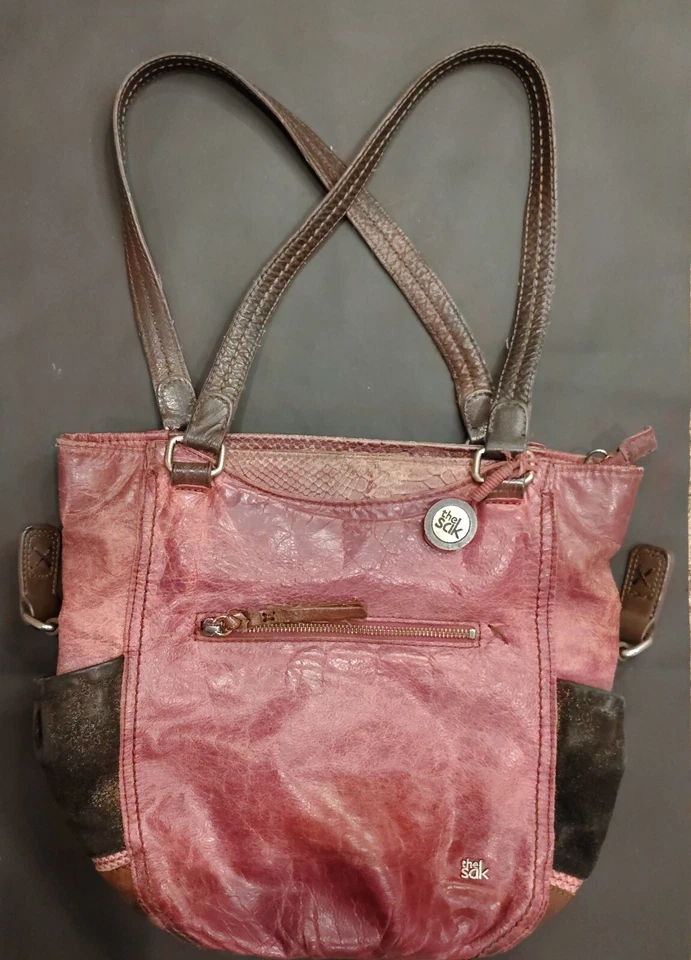 Bolso de Hombro The Sak Cuero Borgoña/Marrón Gamuza Metálica Superior Cremallera B38 Foto 1 de 4