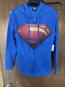 DC Comics Superman Amazing Graphic Zipper Hooded Sweatshirt Modern Logo Tags S - Picture 1 of 4