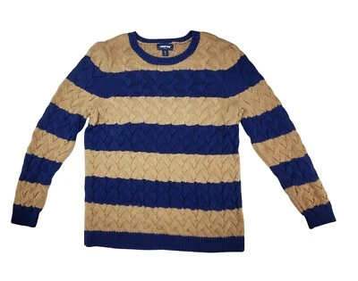 Lands End Sweater Women's M Chunky Cable Knit Striped Cotton - Image 1 of 4