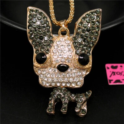 Moda Mujeres Negro Estrás Precioso Collar Cadena Colgante Oreja Grande Cachorro Perro Foto 1 de 3