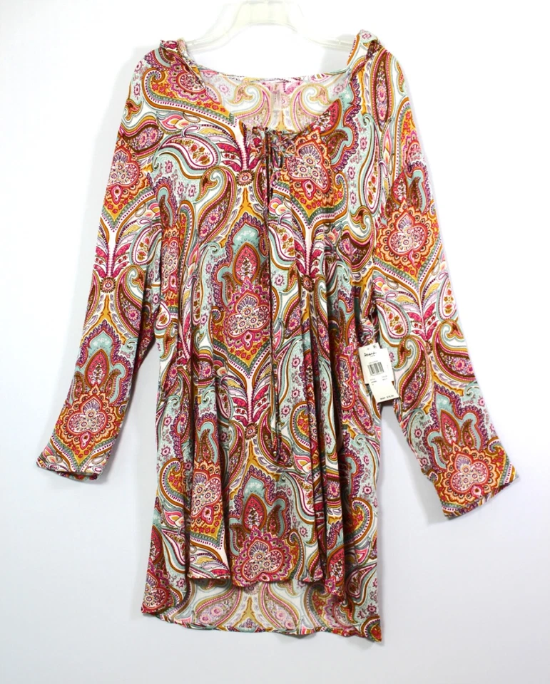 Raisins Plus Paisley-Print Hooded Lace-Up Swim Cover-Up Women's Multicolor 1X