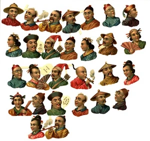 Oriental men, characters, portraits, paper scraps Tuck Giant Relief 240 - Picture 1 of 2