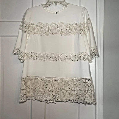 Dolce & Gabbana Off-белый кружева блузка с короткими рукавами размер 48/США 12 романтический Италии - Изображение 1 из 4