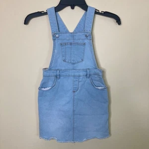 Old Navy Overall Skirt Girls 5T Light Wash Blue Denim Raw Hem - Picture 1 of 8