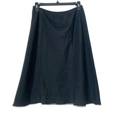 Vintage Sz 8 Whimsigoth Women's Slip Midi Lace Trim Textured Elastic Waist Skirt - Image 1 of 4