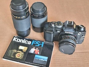 Konica FS-1 35mm SLR Camera Black with 28/f3.5+ 35-70/f3.5+80-200 F4.5 Lenses. - Picture 1 of 13