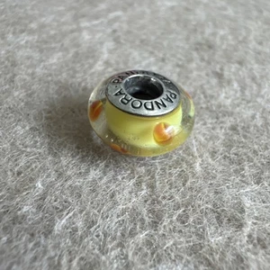 Pandora Retired Sterling Silver Yellow Orange Polka Dots Murano Glass Bead Charm - Picture 1 of 6