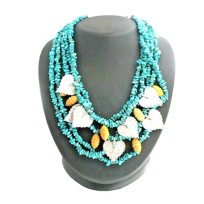 $650 ROSALINE 925 STERLING SILVER TURQUOISE~ YELLOW JADE-5-STRAND 18" - Image 1 of 4