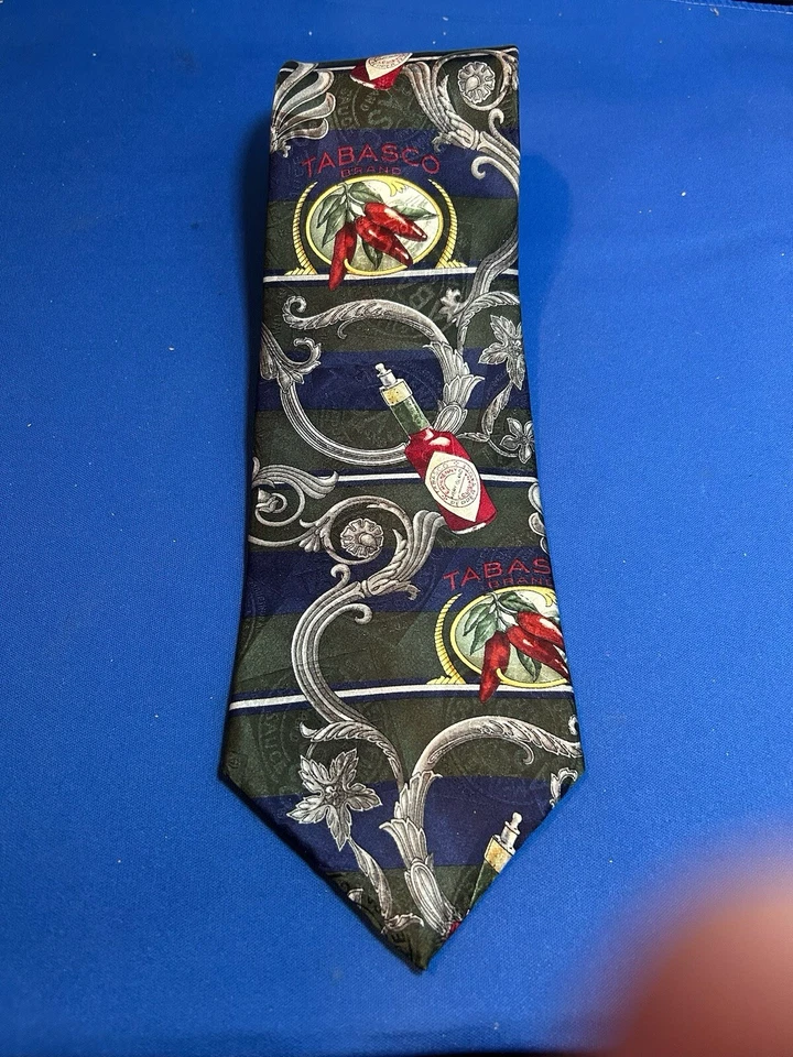 Vintage Tabasco Neck Tie Scrolling Theme Multi-Colored 100% Silk Made In USA Foto 1 de 4