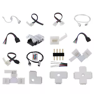LED Strip Clips Connectors Adapter Extension Cable Wires DC Jack 2 4 5 Pins - Picture 1 of 68