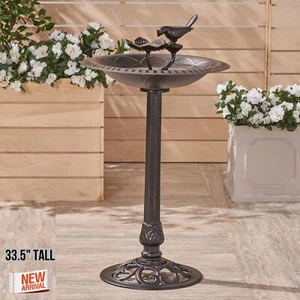 Vintage Metal Bird Bath w/ Bird Sculpture Top Dark Brown Garden Yard Patio Decor - Picture 1 of 8