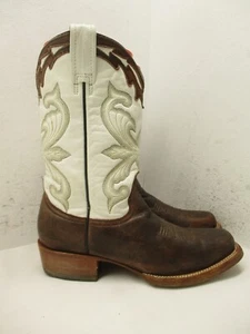 Stetson Brand Handmade Brown White Leather Square Toe Cowboy Boots Womens Size 8 - Picture 1 of 10