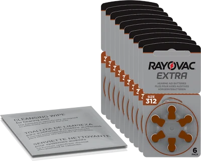 60 x Rayovac Extra Advanced Hearing Aid Battery Brown 312 (10 x 6) + Cleaning... - Image 1 of 4
