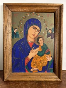 Vintage American Folk Art Gemälde gerahmt 17x12 Our Lady Of Perpetual Help 1967 - Bild 1 von 7