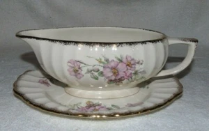 American Limoges Wild Rose Gravy Boat and Underplate - Picture 1 of 7