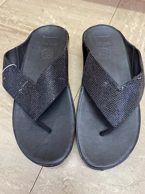 Fitflop Uk 5 Crystal black sandal slip on slides sparkly Toe Post *Read* - Image 1 of 4