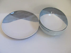 Nautica-Watercolors Blue-Melamine-Set of 8 -4 Dinner Plates & 4 Pasta/Soup Bowls - Picture 1 of 12