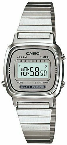 Casio La670wa-7d Ladies Silver Classic Stainless Steel Digital Watch Alarm Timer