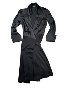 Diane Von Furstenberg Womens Sz 2 Black Classic Collared Wrap Dress Silk Wool - Picture 1 of 11