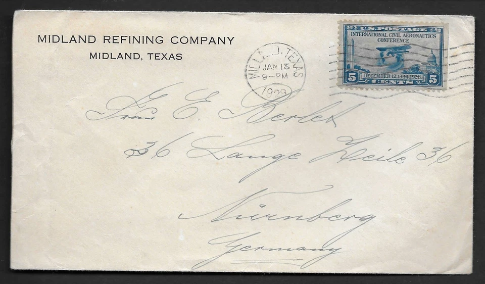 US 1929 AIR COVER MIDLAND TEXAS OIL REFINERY NURNBERG, GERMANY - Image 1 of 1