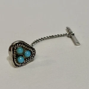 Vintage Men's Silver and Turquoise Gemstones Southwestern Tie Tack 2.25” - Picture 1 of 6