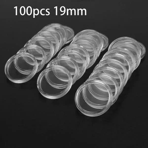 100 Pcs 19mm Clear Round Plastic Coin Holder Capsule Container Storage Case Box - Picture 1 of 7