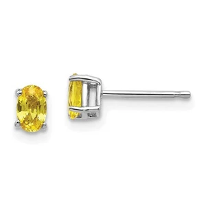 14k White Gold Yellow Sapphire Stud Earrings for Women 0.37gm L-5 mm - Picture 1 of 3