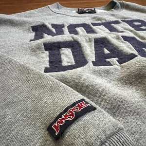 VTG Jansport 90's Pull Over Sweater Notre Dame Medium Made In USA Gray - Picture 1 of 9