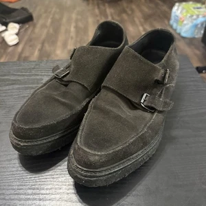 ALLSAINTS Suede Double Monk Creeper Loafers -  Mocha Leather Men’s 9 EU 42 - Picture 1 of 8