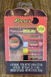 REESES HERSHEYS Lip Gloss Box Set of 6 Scented Candy Mix Lip Balm Licensed NEW - Picture 1 of 2