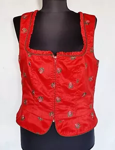 AUTÉNTICA BLUSA TOP COUNTRY OKTOBERFEST DIRNDL TIROL ROJA SATINADA PARA MUJER: US12/EU40 - Imagen 1 de 6
