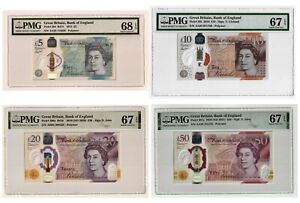 Great Britain First Polymer Set of 4 notes 5, 10, 20, 50 Pounds, PMG 67/68 EPQ