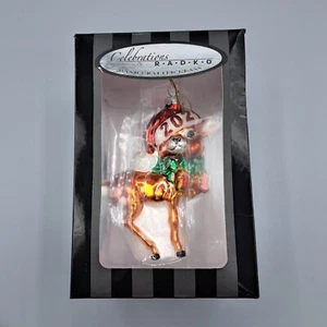 Christopher Radko Celebrations Reindeer Santa Hat 2021 Glass Christmas Ornament - Picture 1 of 12