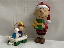 Christmas Ornament Lot of 2 Peanuts Charlie Brown & Linen Snowman In Train Car
