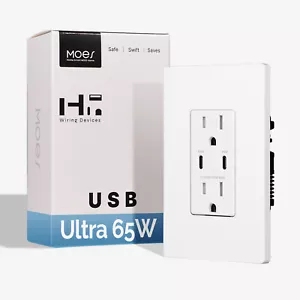 Toma de corriente de pared MOES 65W 2 USB tipo C PD receptáculo de carga rápida 15/20A - Imagen 1 de 15