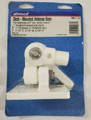 Attwood Deck Mounted Antenna Base with Ratchet Mount Nylon White - 12680-3 NOS - Image 1 of 4