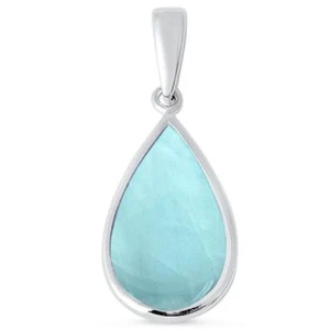 Tear Drop Natural Larimar .925 Sterling Silver Pendant - Picture 1 of 2