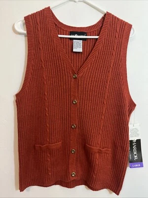 Mujeres L Academia Suéter Chaleco Naranja Quemado Cable Tejido Dragon Escala Botones! Foto 1 de 4